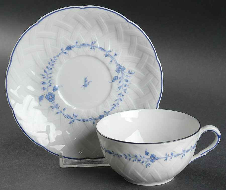 Hortense Blue (Blue Trim) Flat Cup & Saucer Set by Bernardaud-1