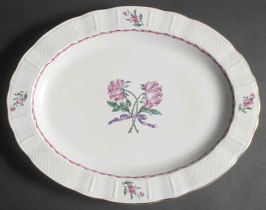 Hortense Pink (Gold Trim) 15" Oval Serving Platter by Bernardaud-1