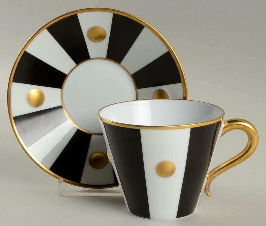 Lipari Black Flat Cup & Saucer Set by Bernardaud-1