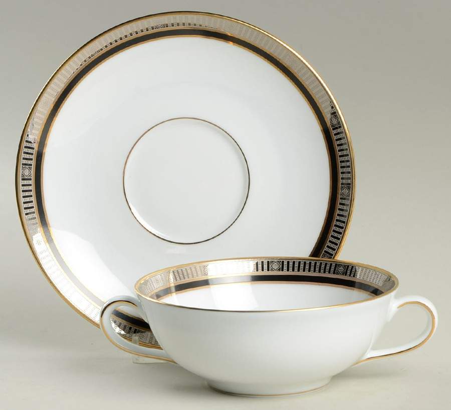 Madison Platinum Black Flat Cream Soup Bowl & Saucer Set by Bernardaud-1