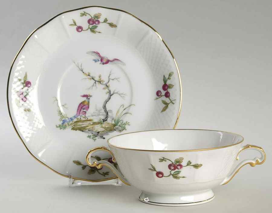 Mennecy Footed Cream Soup Bowl & Saucer Set by Bernardaud-1