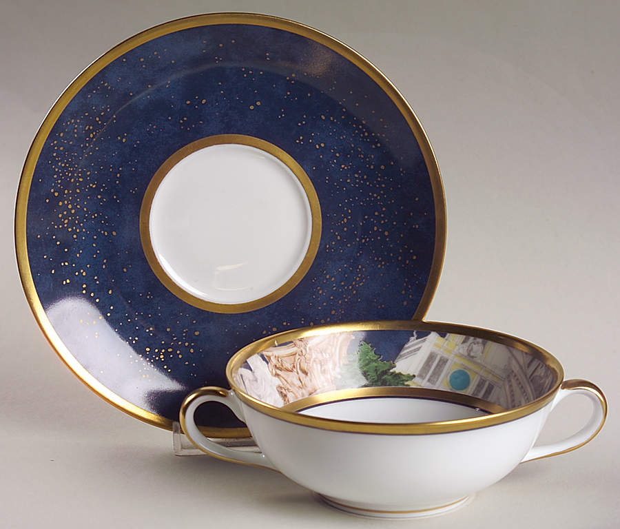 Metropoles Flat Cream Soup Bowl & Saucer Set by Bernardaud-1