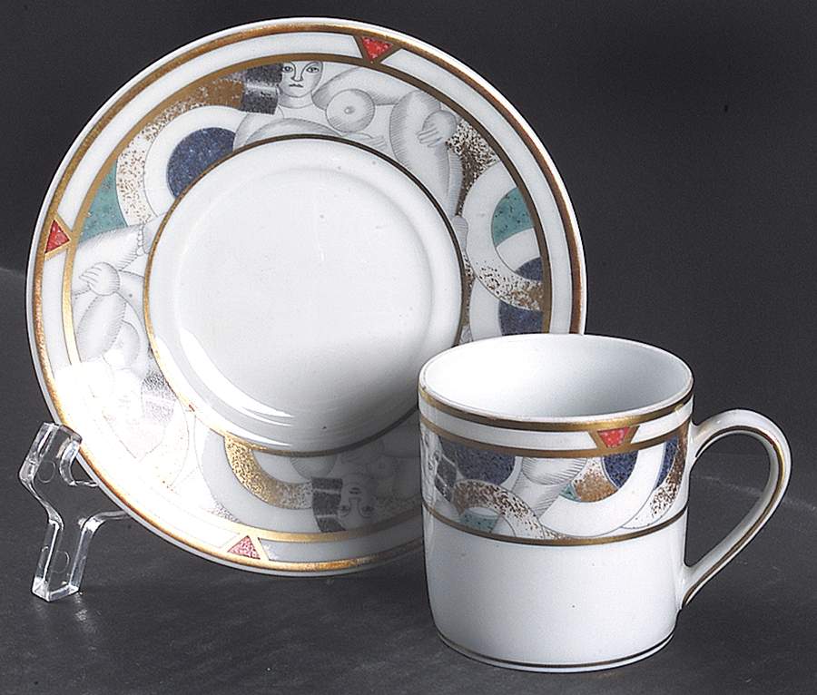 Paris (Geometric Nudes) Flat Demitasse Cup & Saucer Set by Bernardaud-1