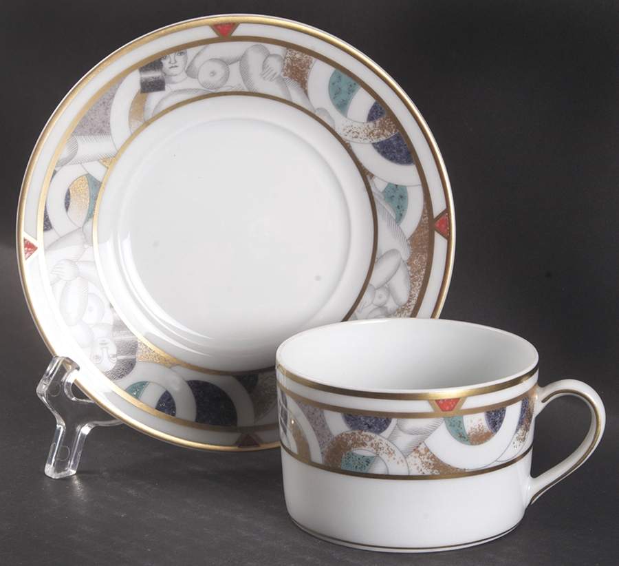 Paris (Geometric Nudes) Flat Cup & Saucer Set by Bernardaud-1