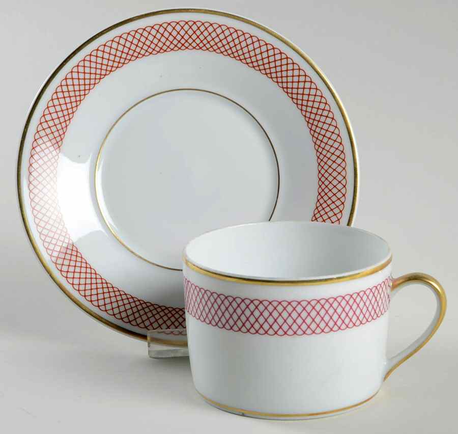 Pavillon Red Flat Cup & Saucer Set by Bernardaud-1