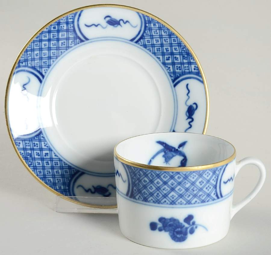 Pei Kiang (Gold Trim) Flat Cup & Saucer Set by Bernardaud-1