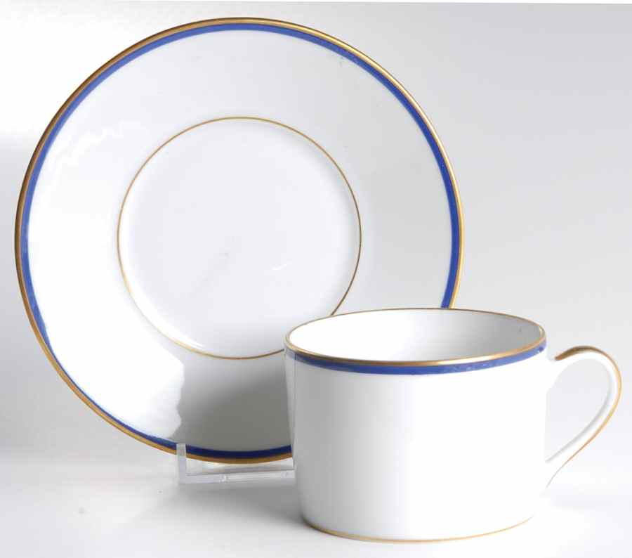 Perouse Blue Flat Cup & Saucer Set by Bernardaud-1