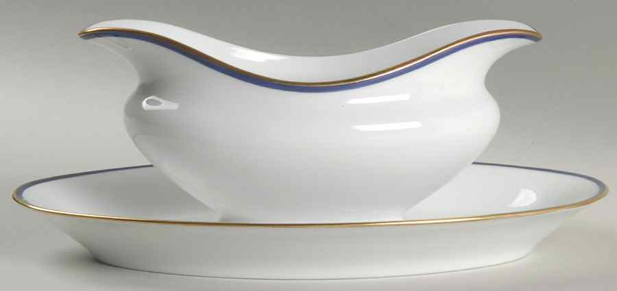 Perouse Blue Gravy Boat with Attached Underplate by Bernardaud-1