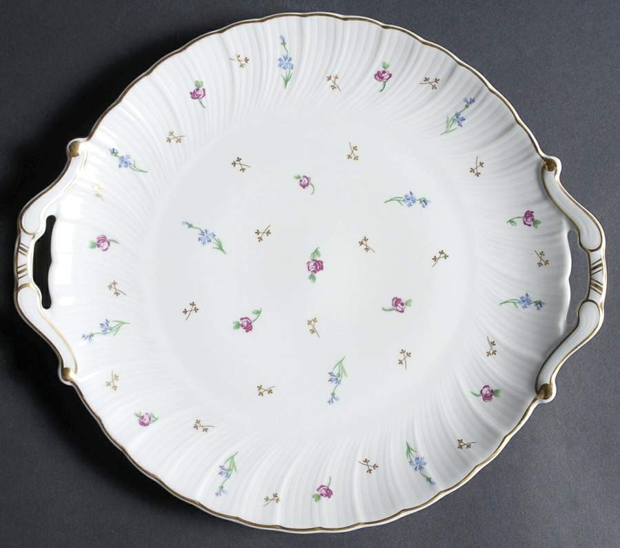 Pompadour (Scalloped, White Background) Handled Cake Plate by Bernardaud-1