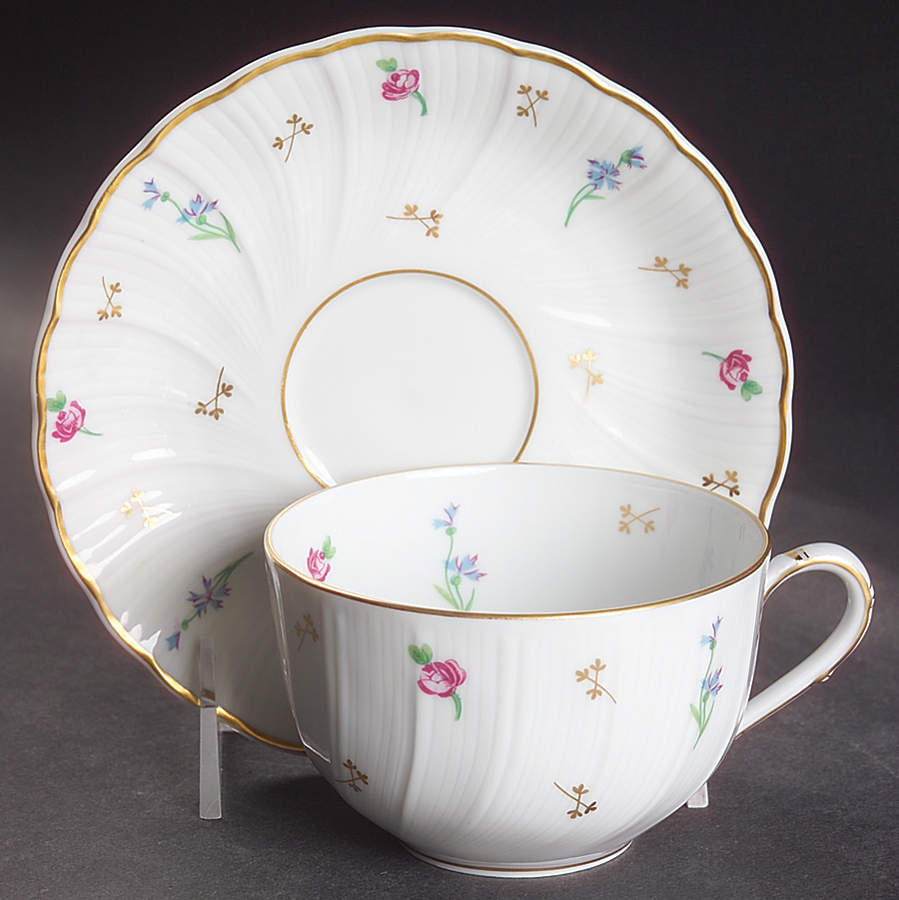 Pompadour (Scalloped, White Background) Flat Cup & Saucer Set by Bernardaud-1