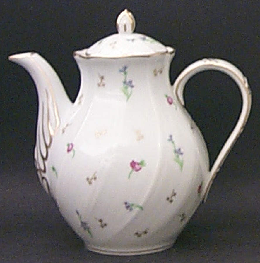 Pompadour (Scalloped, White Background) Mini Coffee Pot & Lid by Bernardaud-1