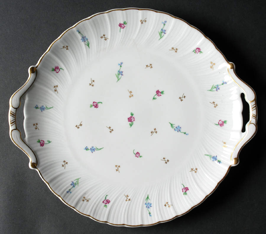 Pompadour (Scalloped, White Background) Handled Cake Plate by Bernardaud-1