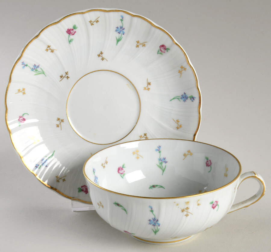 Pompadour (Scalloped, White Background) Breakfast Cup & Saucer Set by Bernardaud-1