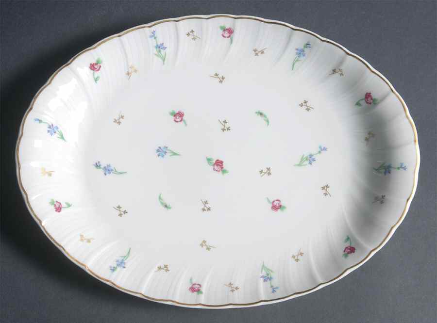 Pompadour (Scalloped, White Background) 10" Oval Serving Platter by Bernardaud-1