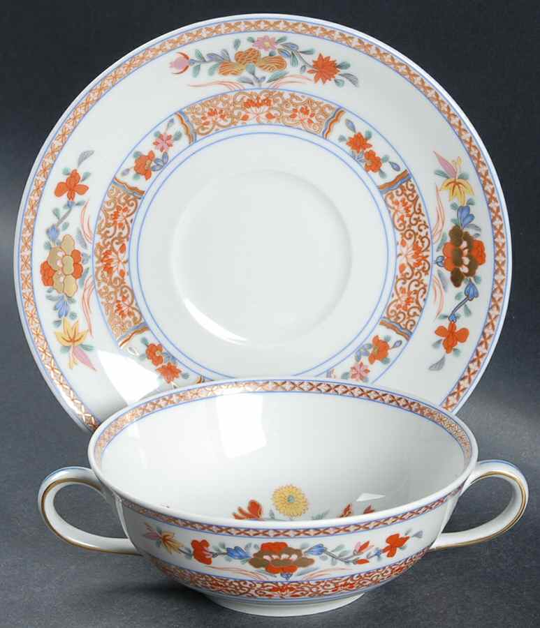 Pondichery Flat Cream Soup Bowl & Saucer Set by Bernardaud-1
