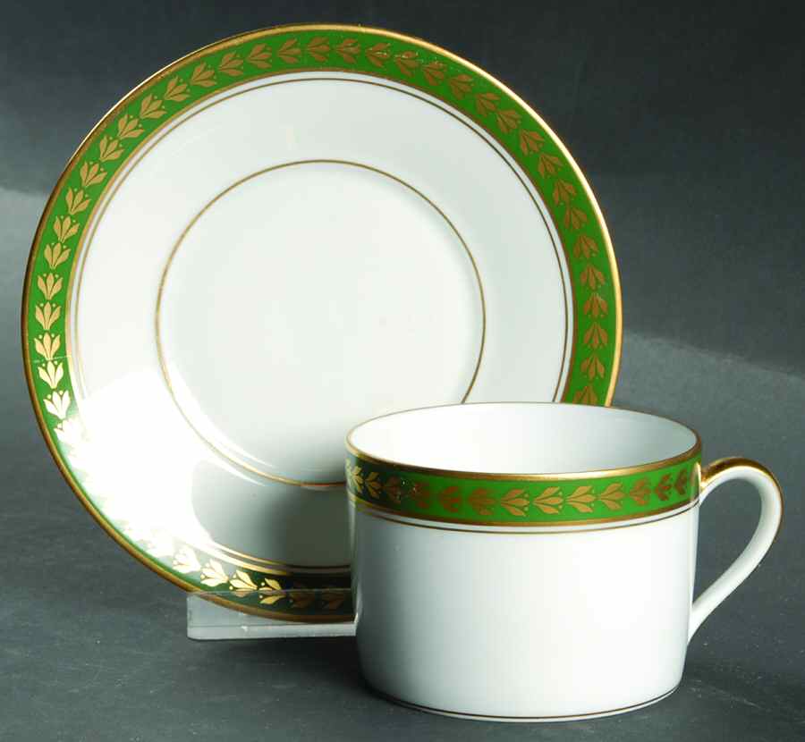 Pouilly Green Flat Cup & Saucer Set by Bernardaud-1