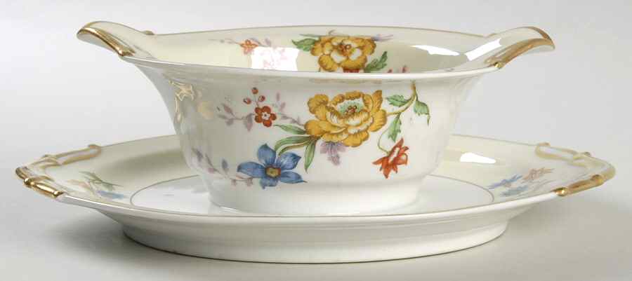 Riviera (Cream & White) Gravy Boat with Attached Underplate by Bernardaud-1
