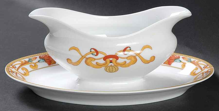 Roma Gold Gravy Boat with Attached Underplate by Bernardaud-1