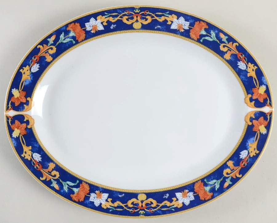Roma Bleu (Blue) 15" Oval Serving Platter by Bernardaud-1