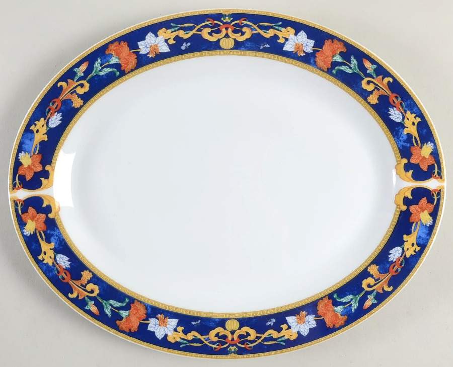 Roma Bleu (Blue) 13" Oval Serving Platter by Bernardaud-1