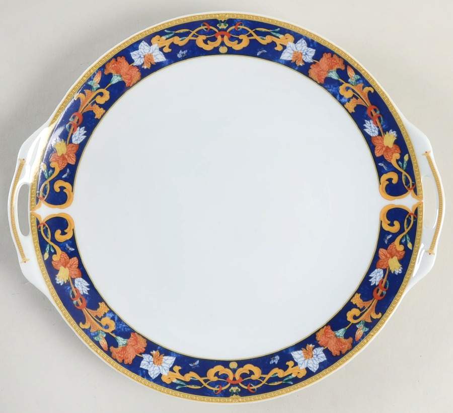 Roma Bleu (Blue) Handled Cake Plate by Bernardaud-1