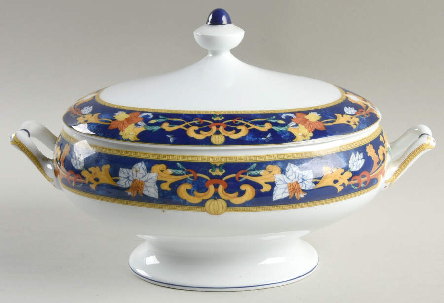Roma Bleu (Blue) Oval Covered Vegetable by Bernardaud-1