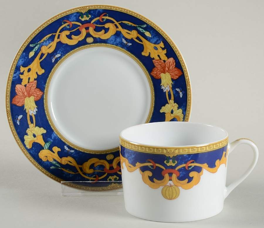 Roma Bleu (Blue) Flat Cup & Saucer Set by Bernardaud-1