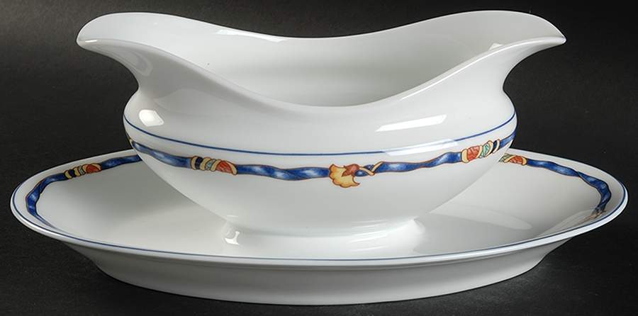 Ruban Bleu Gravy Boat with Attached Underplate by Bernardaud-1