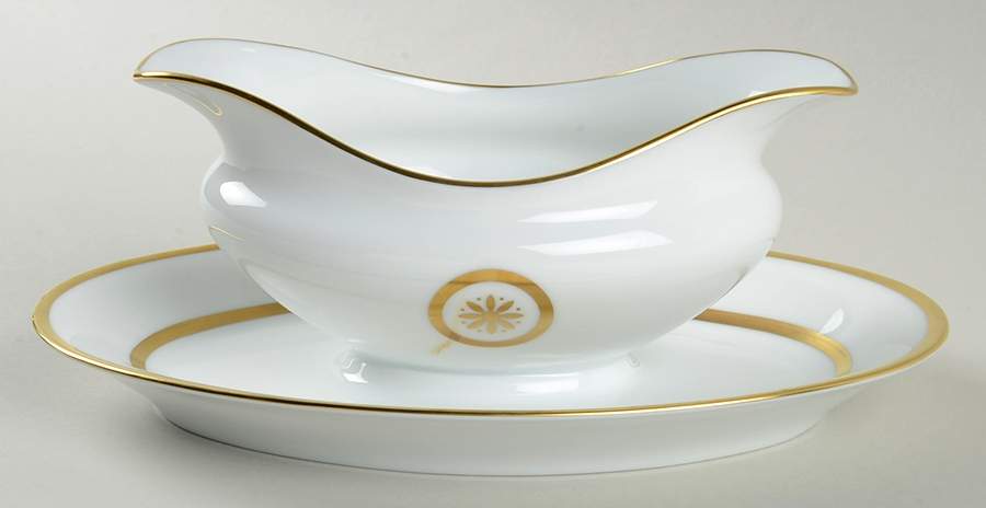 Sparte Gold Gravy Boat with Attached Underplate by Bernardaud-1