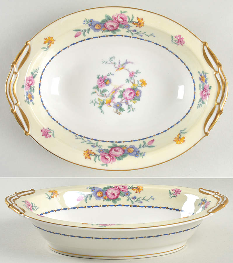 Spring Time (Cream Rim) 9" Oval Vegetable Bowl by Bernardaud-1