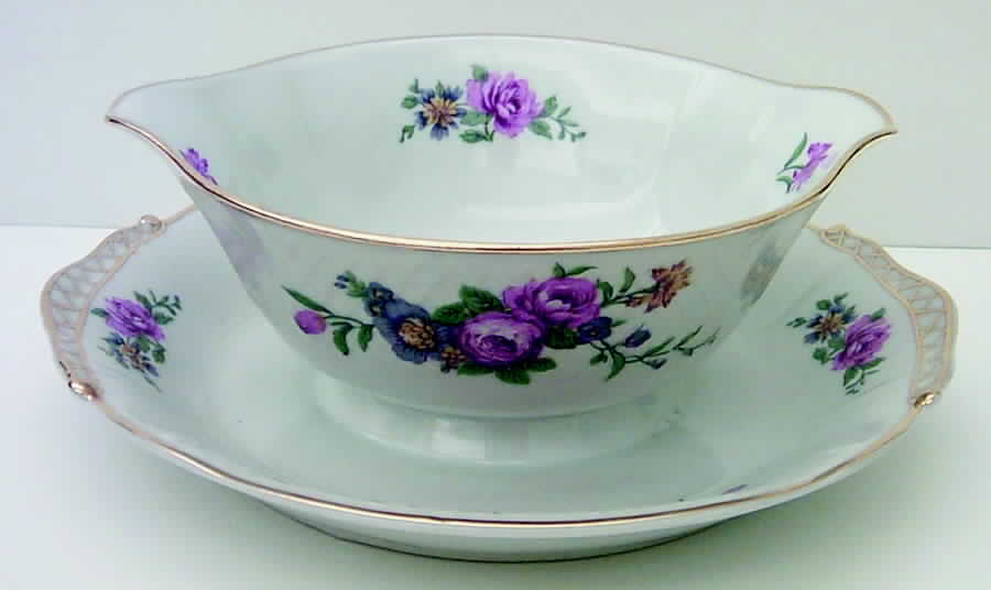 Spring Time (White Rim) Gravy Boat with Attached Underplate by Bernardaud-1