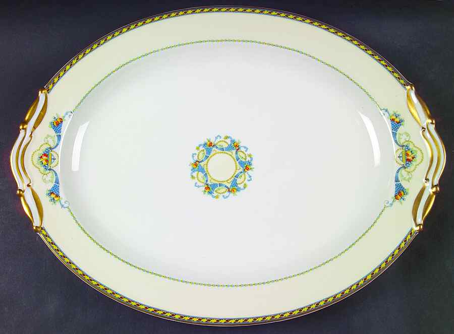 Trianon (Blue Cornucopia, Smooth) 15" Oval Serving Platter by Bernardaud-1
