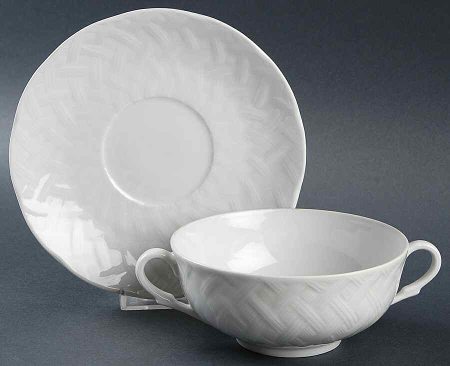Vannerie (No Trim) Flat Cream Soup Bowl & Saucer Set by Bernardaud-1
