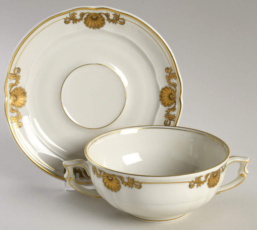 Ventadour Footed Cream Soup Bowl & Saucer Set by Bernardaud-1