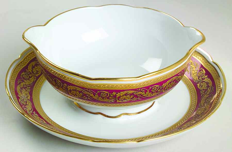 Vendome Crimson Gravy Boat with Attached Underplate by Bernardaud-1