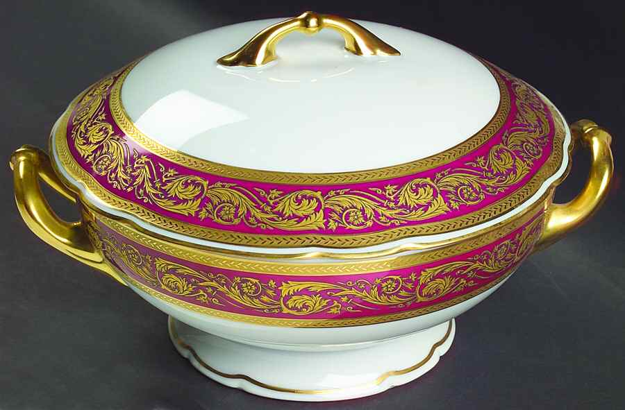 Vendome Crimson Round Covered Vegetable by Bernardaud-1