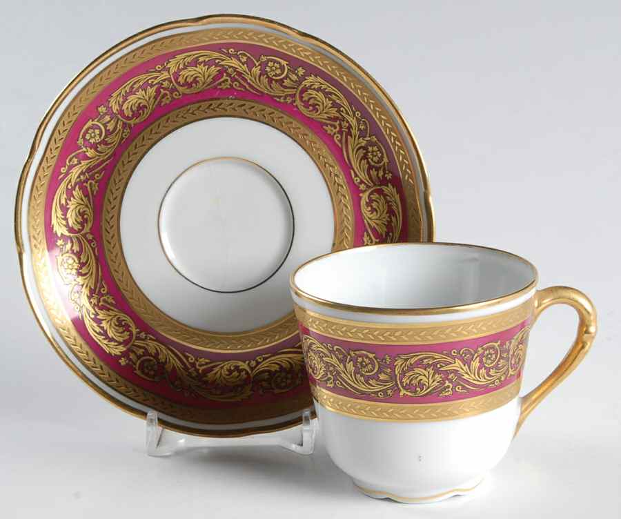Vendome Crimson Flat Demitasse Cup & Saucer Set by Bernardaud-1
