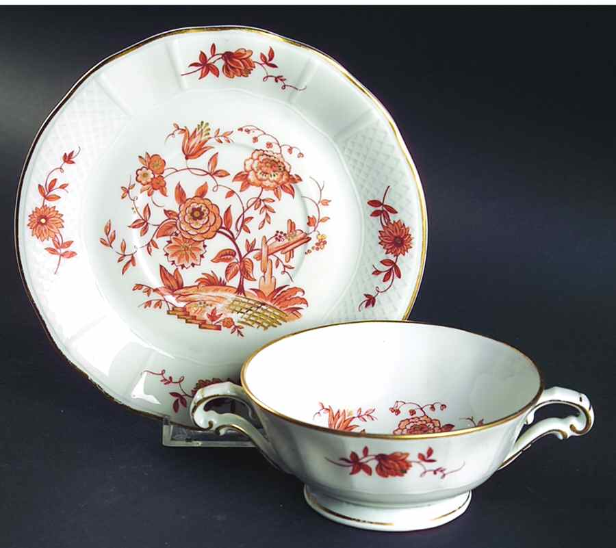 Zinnias Footed Cream Soup Bowl & Saucer Set by Bernardaud-1