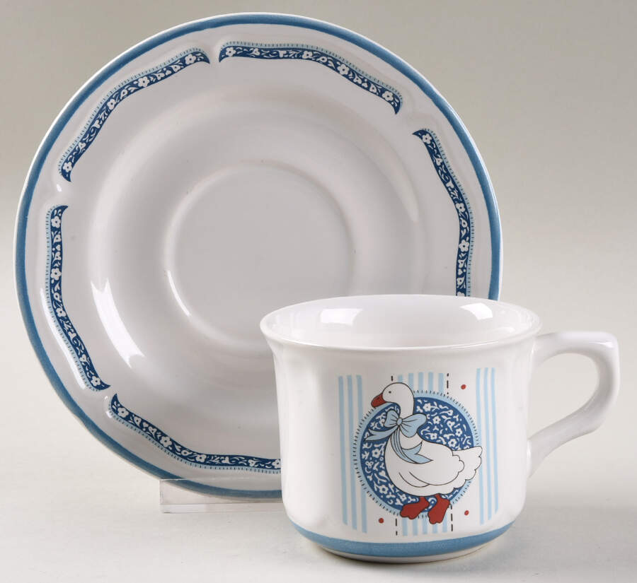 Blue Goose Flat Cup & Saucer Set by Baker, Hart & Stuart-1
