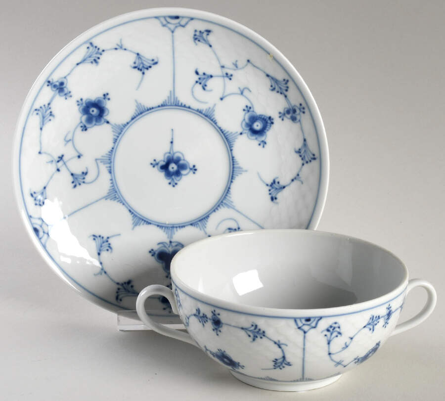 Blue Traditional (No Trim) Flat Cream Soup Bowl & Saucer Set by Bing & Grondahl-1