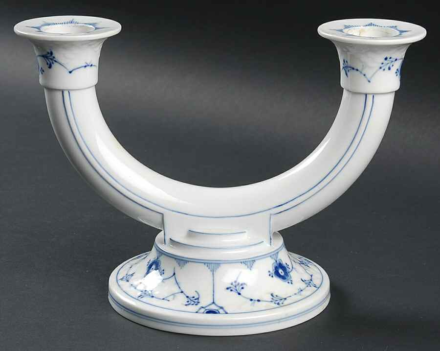 Blue Traditional (No Trim) Double Light Candlestick by Bing & Grondahl-1