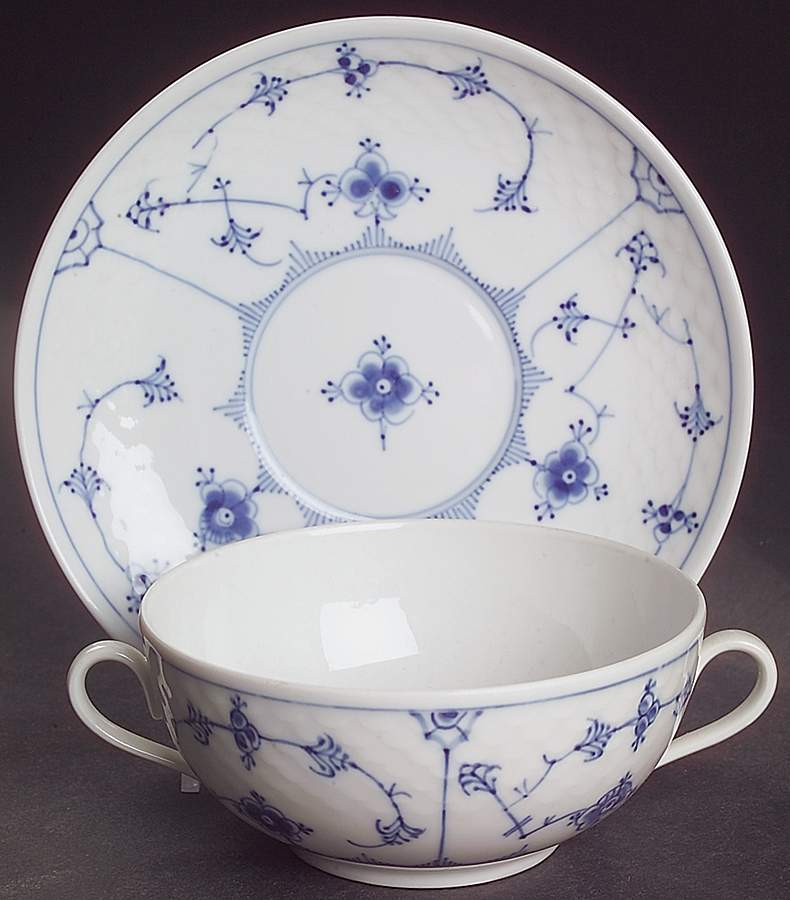 Blue Traditional (No Trim) Flat Cream Soup Bowl & Saucer Set by Bing & Grondahl-1
