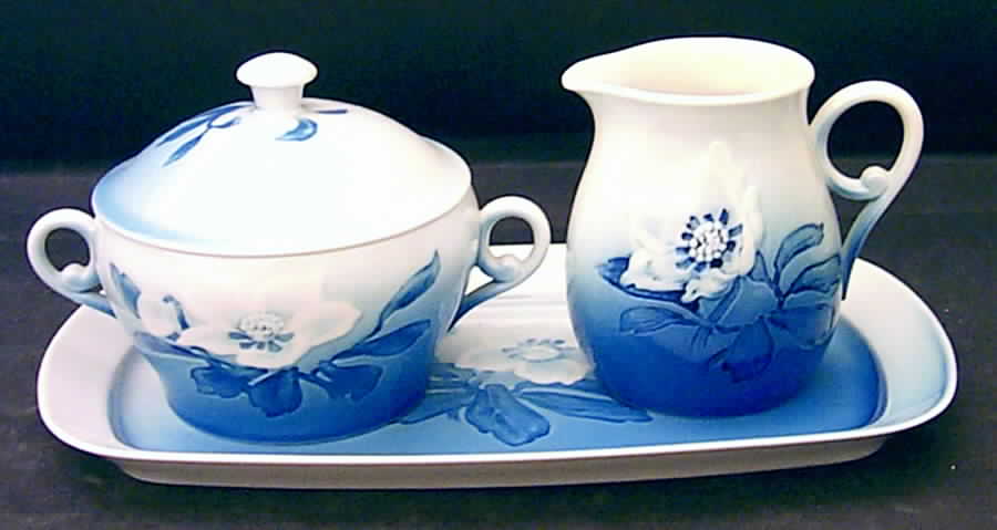 Christmas Rose Creamer & Sugar with Lid & Tray Set by Bing & Grondahl-1