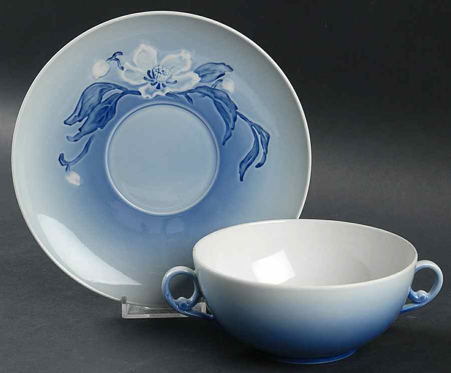 Christmas Rose Flat Cream Soup Bowl & Saucer Set by Bing & Grondahl-1