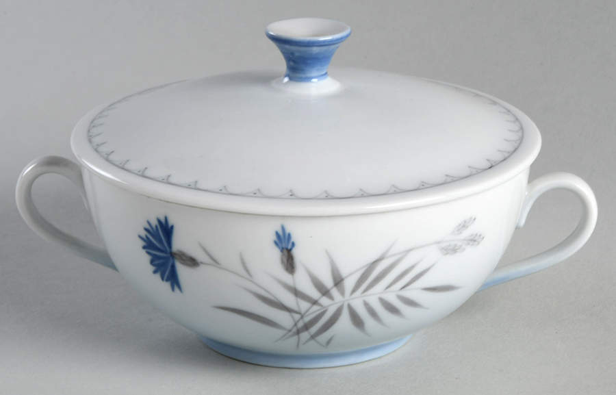 Cornflower Blue Edge Cream Soup Bowl & Lid Set by Bing & Grondahl-1