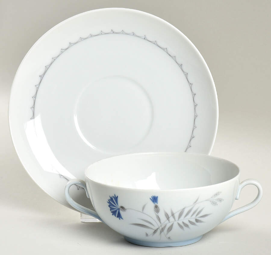 Cornflower Blue Edge Flat Cream Soup Bowl & Saucer Set by Bing & Grondahl-1