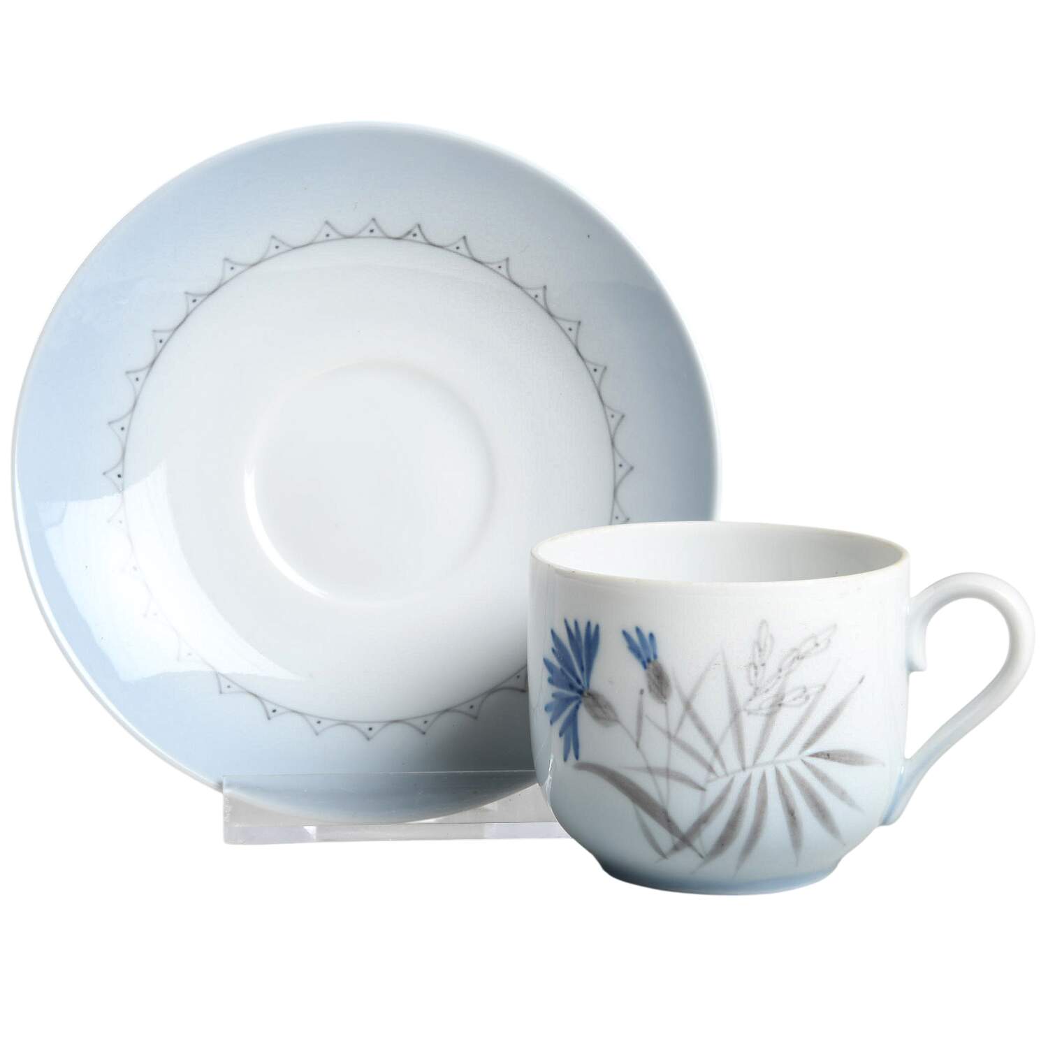 Cornflower Blue Edge Flat Demitasse Cup & Saucer Set by Bing & Grondahl-1