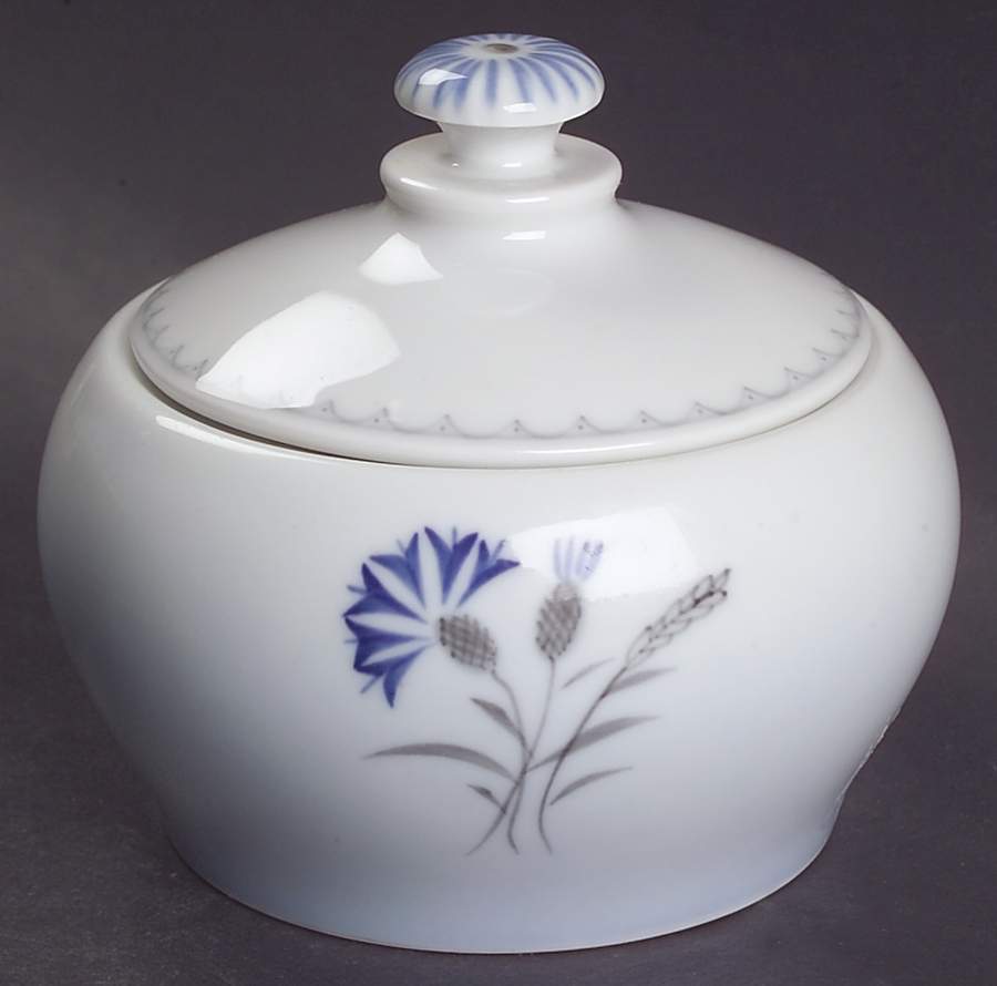 Cornflower Blue Edge Sugar Bowl & Lid by Bing & Grondahl-1