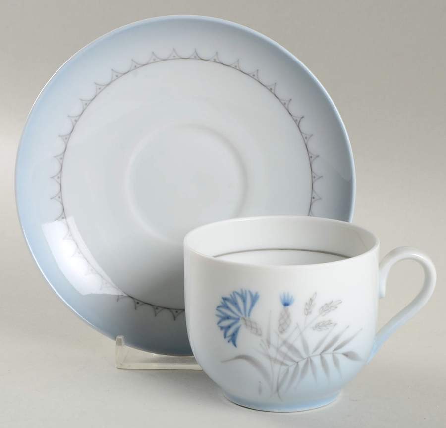 Cornflower Blue Edge Flat Cup & Saucer Set by Bing & Grondahl-1