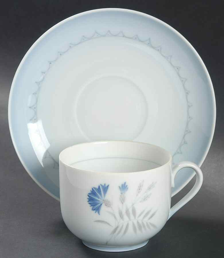 Cornflower Blue Edge Flat Cup & Saucer Set by Bing & Grondahl-1